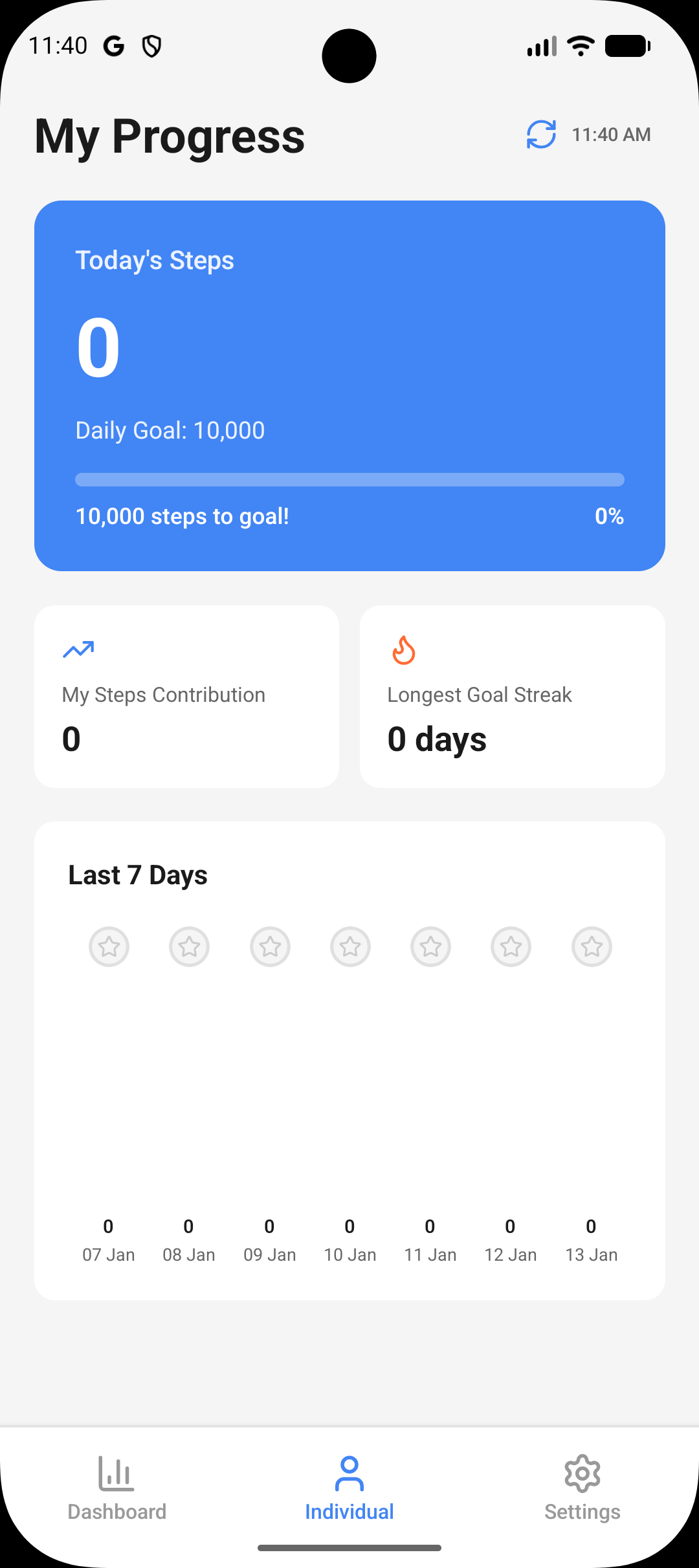 My Progress screen with daily steps